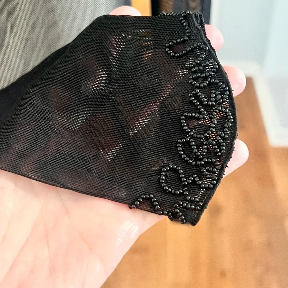 VTG Caché,Sheer Beaded Mesh Blouse 90s Y2K Evening Goth Glam Stretch Top Size L - Picture 5 of 12